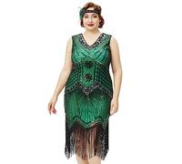 BABEYOND - Vestido de charlestón para Mujer, Estilo años 20, Vestido del Gran Gatsby con Flecos, Cuentas y Cuello de Pico, Talla Grande, Verde, XXXXL