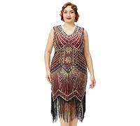 BABEYOND - Vestido de charlestón para Mujer, Estilo años 20, Vestido del Gran Gatsby con Flecos, Cuentas y Cuello de Pico, Talla Grande, XXXXL