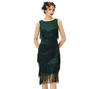 BABEYOND - Vestido de Gatsby con Flecos de los años 20 con Cuentas, Vestido Art Deco para Fiesta temática de Gatsby - Verde - X-Small
