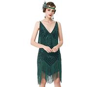Babeyond Vestido de la década de los años 20 con Solapa y Cuello en V para Mujer, Vestido de Rugby de los años 20, Gran Vestido Gatsby para Fiesta - Verde - Small