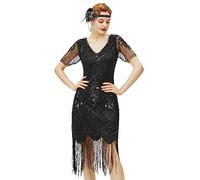 BABEYOND Vestido de mujer de los años 20 con diseño de Gatsby, Set - Negro, XL