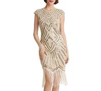 BABEYOND Vestidos de Aleta de Mujer 1920 Vestido de Flecos de Gran Gatsby (Beige-Crystal, M/ UK10-12/ EU38-40)