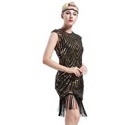 BABEYOND Vestidos de Aleta de Mujer 1920 Vestido de Flecos de Gran Gatsby (Oro Negro, XL/ UK18/ EU44-46)