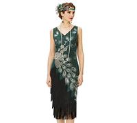 BABEYOND Vintage Retro Mujer, Verde Oscuro con Flecos Negros, XXL
