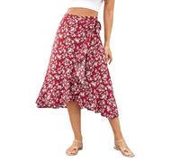 BABIBAOBEI Falda asimétrica para mujer, con estampado de flores, con cordones, larga, cómoda, casual, para uso diario, estampado de flores, con cordones, casual