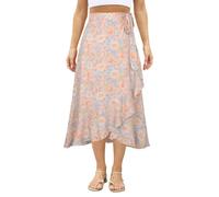 BABIBAOBEI Falda asimétrica para mujer, con estampado de flores, con cordones, larga, cómoda, casual, para uso diario, estampado de flores, con cordones, casual