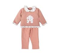 BABIDU | Chandal Niña con Sudadera Bordado Casita, Cuello y Volantes Florales, Pantalón Largo a Juego, Conjunto Completo Felpa Algodón Suave, Ropa Infantil de 1 a 4 Años