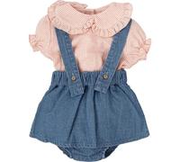 BABIDU Conjunto Bebé Niña con Peto Falda Denim y Camisa de Rayas, Cuello Bobo con Volante y Mangas Fruncidas, Diseño Cómodo y Fresco Ideal para Verano y Días Especiales