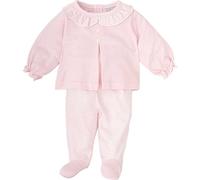 BABIDU Conjunto Niña con Camiseta de Manga Larga con Cuello Volante y Polaina a Cuadros, Rosa, 6 Meses Unisex bebé
