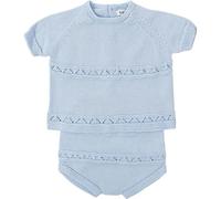BABIDU Conjunto Niña con Ranita de Punto Calado con Tirantes Cruzados y Camiseta de Manga Corta, Azul, 1 Mes Unisex bebé