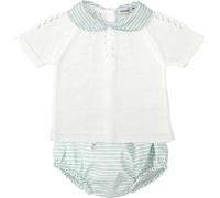 BABIDU Conjunto Niña con Ranita de Punto Calado con Tirantes y Camiseta de Manga Corta, Verde, 6 Meses Unisex bebé