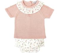 BABIDU Conjunto Niña con Ranita de Punto Calado y Camiseta de Manga Corta, Rosa, 24 Meses Unisex bebé