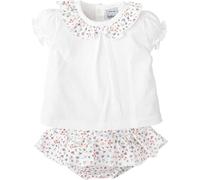 BABIDU Conjunto para Bebé Niña con Camiseta Blanca de Manga Corta y Cuello Estampado Floral, Ranita con Volantes y Goma Elástica, Algodón Suave y Fresco, Ideal para Ropa Infantil de Verano