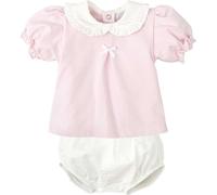 BABIDU Conjunto para Bebé Niña con Camiseta de Manga Corta, Cuello Bobo con Volantes y Lazo Decorativo, Ranita Blanca con Goma Cómoda, Algodón Suave, Ideal para Primavera y Verano