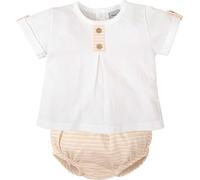 BABIDU Conjunto para Bebé y Niña con Camiseta de Manga Corta Estampada y Cuello Volante, Ranita a Rayas con Goma Fruncida y Detalle de Volantes, Confeccionado en Algodón Suave