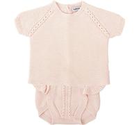 BABIDU Conjunto para Bebé y Niña con Ranita de Punto Calado con Tirantes y Camiseta de Manga Corta, Cuello Volante Fruncido, Cierre Trasero y Tejido de Algodón Suave y Fresco