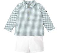 BABIDU Conjunto para Bebé y Niño con Camisa de Manga Larga Cuadro Vichy y Pantalón Corto Blanco, Diseño Clásico con Cuello Camisero y Botones Frontales