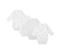 BABIDU | Pack 4 Bodys Bebé Abertura Hombro Manga Larga Algodón 100% Suave Transpirable, Body Recién Nacido Unisex Primera Puesta Niño y Niña, Ideal para Uso Diario y Piel Sensible