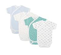 BABIDU Pack 4 Bodys Bebé Cruzado Manga Corta Algodón 100% Suave Transpirable, Ropa Primera Puesta Niño y Niña Unisex, Body Recién Nacido Ideal para Piel Sensible y Uso Diario
