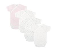 BABIDU Pack 4 Bodys Bebé Cruzado Manga Corta Algodón 100% Suave Transpirable, Ropa Primera Puesta Niño y Niña Unisex, Body Recién Nacido Ideal para Piel Sensible y Uso Diario