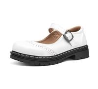 Babies - Mocasines y Loafers de piel brillante, Derbies Brida con hebilla, suela gruesa con grillete, gran tamaño, estilo colegio británico para zapatos de vestir, 01 blanco., 35 EU