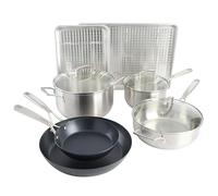 Babish, Juego de 12 utensilios profesionales de cocina de varios materiales de acero inoxidable, acero al carbono y aluminio con bandejas para hornear