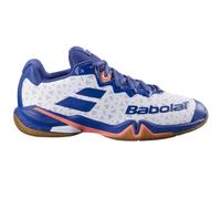 Babolat, Zapatos de Bádminton Modelo Shadow 4M, Parte Superior Ajustada, Suela Bi-Densidad, Comodidad Larga Duración, Transpirabilidad, Mantenimiento Óptimo, Blanco Azul Navy, 44 EU