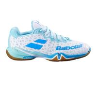 Babolat, Zapatos de bádminton Modelo Shadow 4W, Parte Superior Ajustada, Suela Bi-Densidad, Comodidad Larga Duración, Transpirabilidad, Mantenimiento Óptimo, Blanco Turquesa, 41 EU