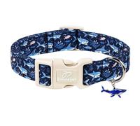 Babole Pet Collar de perro Blue Shark, lindos collares para perros grandes, collar de verano con patrón de océano, collares de dibujos animados para mascotas con hebilla de liberación rápida, L