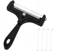 babominimer Cortador de queso ajustable con 4 cables de acero inoxidable para herramientas de corte de cocina, cortador de bloque de mantequilla de aleación de aluminio, negro plateado (negro)