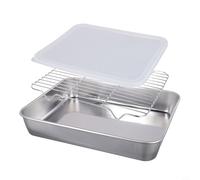 babominimer Juego de bandejas para hornear de acero inoxidable con estante de refrigeración y cubierta, kit de 3 piezas para asar y hornear para galletas, verduras, carne y pan, a prueba de óxido (26