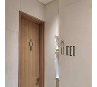 babominimer Placa acrílica para inodoro para puerta o pared de baño, tablero de señalización de inodoro negro con logotipo de baño transparente, fácil de instalar y limpiar, etiqueta adhesiva acrílica
