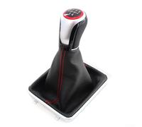 babominimer Pomo de cambio de transmisión manual de 5 velocidades con montaje de base de soporte en cuero negro y costuras rojas, compatible con Passat B6 2005-2011