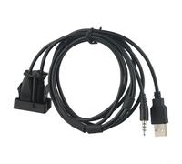 babominimer Puerto USB de montaje empotrado para salpicadero de coche, barco y panel de cable de extensión de audio AUX de 3,5 mm, adaptador de enchufe ABS negro para coches de 12 V, transferencia de