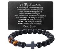 BABORI Pulsera cristiana de regalo para hermano con amor, cartera negra, pulsera de cruz para el día de los hombres, cumpleaños, graduación, aniversario, Navidad, ojo de tigre negro, pulsera de