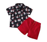 Baby 50 Jungen Winter Kleinkind Weihnachten Kurzarm Santa Prints T Shirt Tops Shorts Kind Gentleman Outfits Neu Geboren Geschenk, rojo, 3-4 años