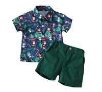 Baby 50 Jungen Winter Kleinkind Weihnachten Kurzarm Santa Prints T Shirt Tops Shorts Kind Gentleman Outfits Neu Geboren Geschenk, verde, 2-3 años