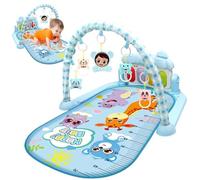 Baby Activity Center with Music & Light Safe & Easy Baby Gym Play Mat with Rattle Pendant Removable Play Mat Adjustable Board for Newborns and Toddlers Blue