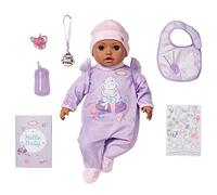 Baby Annabell Active Leah 706640 - Muñeca de 43 cm con cuerpo suave y características y sonidos realistas. Incluye ropa y accesorios. Require 3 pilas AAA (no incluidas). Para niños a partir de 3 años