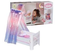 Baby Annabell Cama de Muñeca Blanca, Cama Baby Annabell Sweet Dreams, Cama para Muñecas con Cielo, Estrellas Brillantes, Canción de Cuna, Colchón, Manta y Almohada