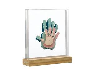 Baby Art My Family Prints Kit de impresión para crear la huella de las manos de toda la familia, original idea regalo, con base de madera, dimensiones 20 x 21,6 x 6 cm