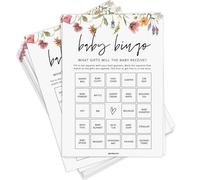 Baby Bingo, divertidos juegos de baby shower para niña (50 tarjetas únicas), tarjetas de llamada prellenas, perforadas, género neutro (flor silvestre)