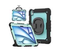 (Baby Blue Black, Multicolor) For iPad Air 11 (2025) (2024) Case PC+Silicone Tablet Cover with Shoulder Strap Rotating Grip Handle