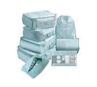 (Baby Blue, Multicolor) 8Pcs Set Travel Essentials Packing Cubes Storage Bags Shoe Bags Toiletry Makeups Organizer Cloth Pou