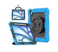 (Baby Blue, Multicolor) For iPad Air 11 (2025) (2024) Case PC+Silicone Tablet Cover with Shoulder Strap Rotating Grip Handle