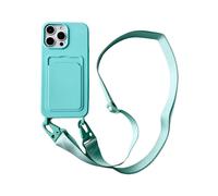 (Baby Blue, Multicolor) For iPhone 16 Pro Max Case Liquid Silicone Card Slot Soft Phone Cover with Lanyard Strap