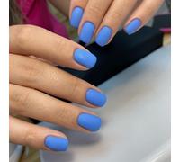 Baby Blue Press on Nails Short KQueenest Uρas acrνlicas mate Press on con color sσlido Juego de uρas postizas clαsicas para mujer Dama Rutina dia