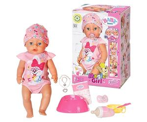 BABY born 827956 Magic Girl 43cm con Chupete Mágico - Muñeca con Funciones Realistas - Suave al Tacto, Articulaciones Móviles - Come, Duerme, Llora y Usa la Bacinica - 11 Accesorios - Rosa