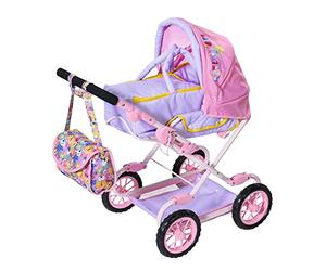 BABY born 828649 Deluxe Pram for 43 cm Dolls - Easy for Small Hands, Creative Play Promotes Empathy and Social Skills, For Toddlers 3 Years and Up - Includes Changing Bag and Shopping Basket