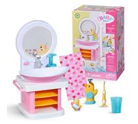 BABY born Bath Lavabo 832707 - Accesorios con luces/efectos sonoros - Incluye cepillo de dientes, taza, dispensador de jabón, tapón y toalla - Se necesitan pilas - Edad: 3+ años